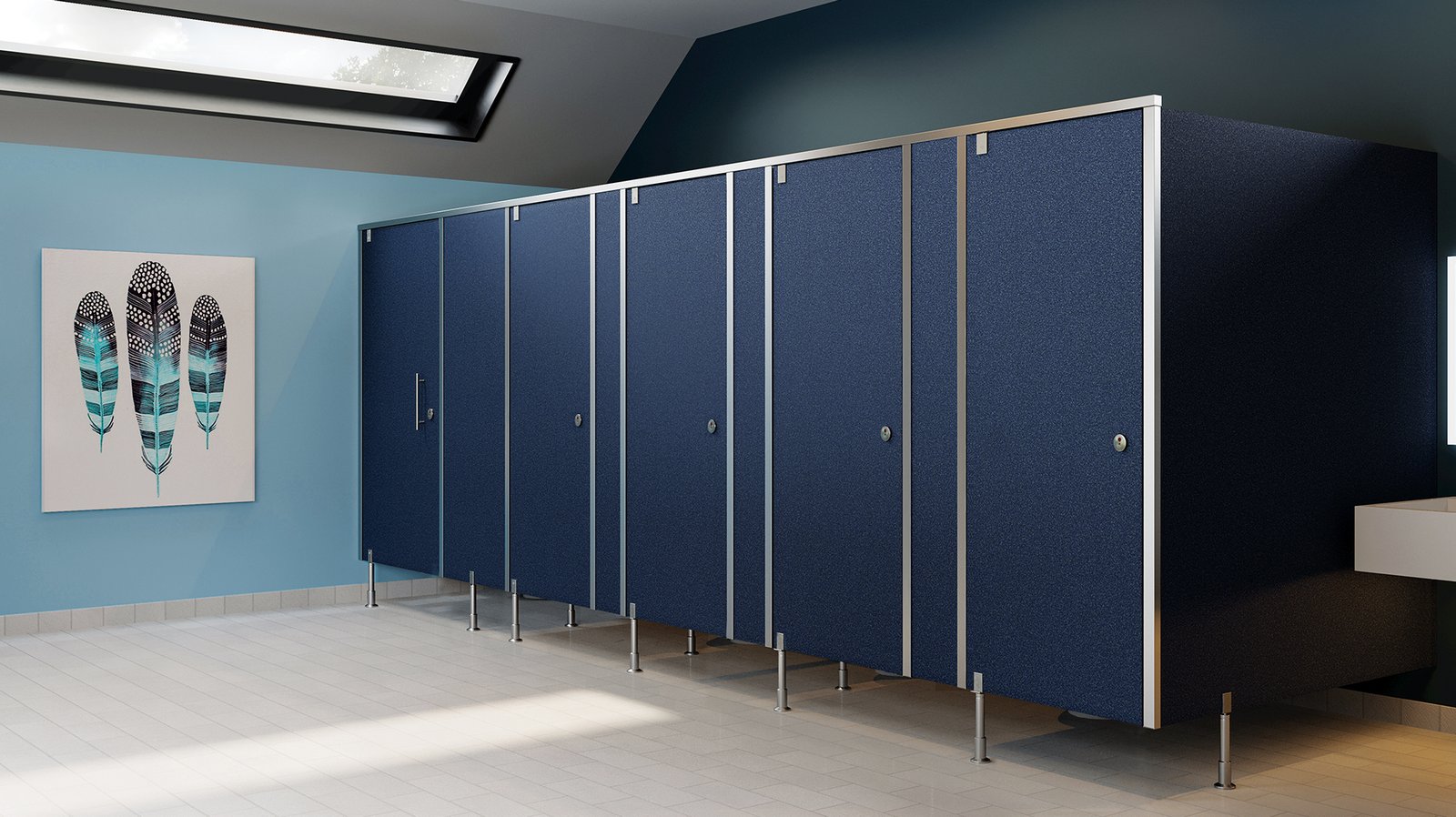 Modern HPL toilet cubicle with durable high-pressure laminate finish, suitable for high-traffic commercial restrooms.