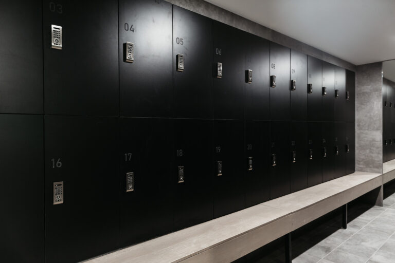 Black HPL locker with a sleek, modern design, ideal for secure storage in offices, schools, or gyms.