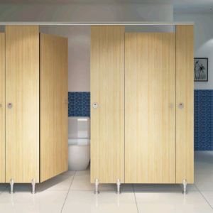 HPL toilet cubicle for City Center Mall with floor braced style and 304 stainless steel accessories.