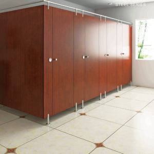 HPL toilet cubicle for Shopping Malls with hanging bracket style and 304 stainless steel accessories.