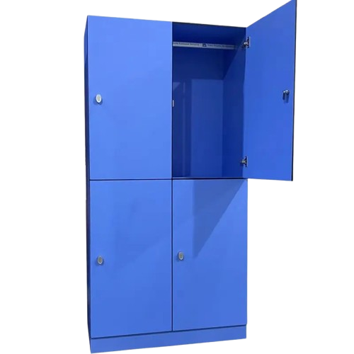 A 4-door HPL locker unit with a high-pressure laminate finish, perfect for schools, gyms, and workplaces. Features durable, moisture-resistant, and stylish storage compartments.