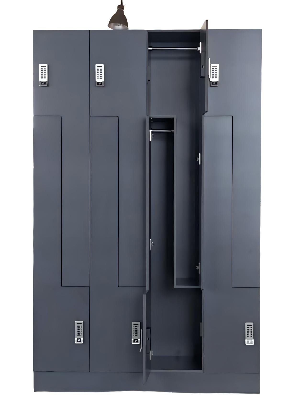 How should public lockers for hanging long garments be designed? 1 z locker for gym